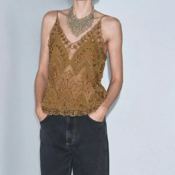 ZARA BEADED EMBROIDERED TOP ZW COLLECTION LIMITED EDITION - Picture 6 of 15
